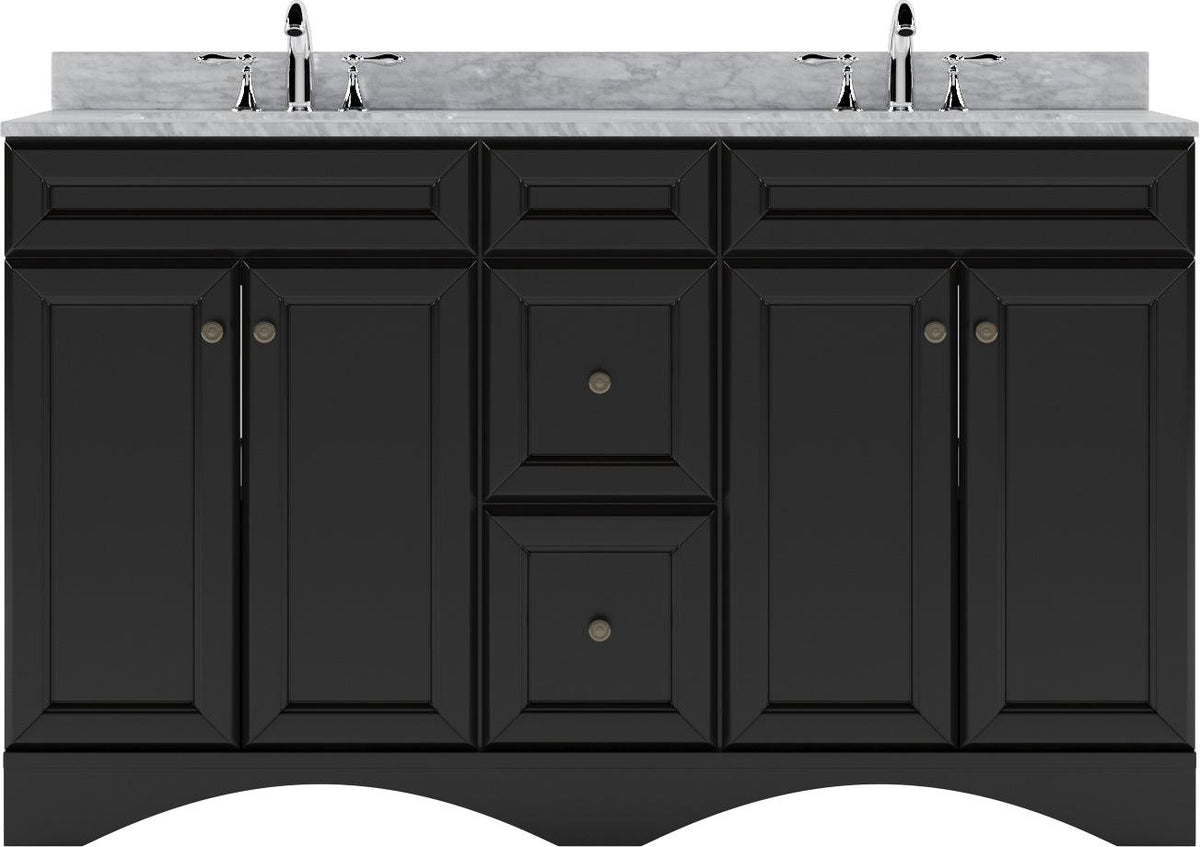 ED-25060-WMSQ-ES Espresso Talisa 60" Double Bath Vanity Set with Italian Carrara White Marble Top & Rectangular Double Centered Basin