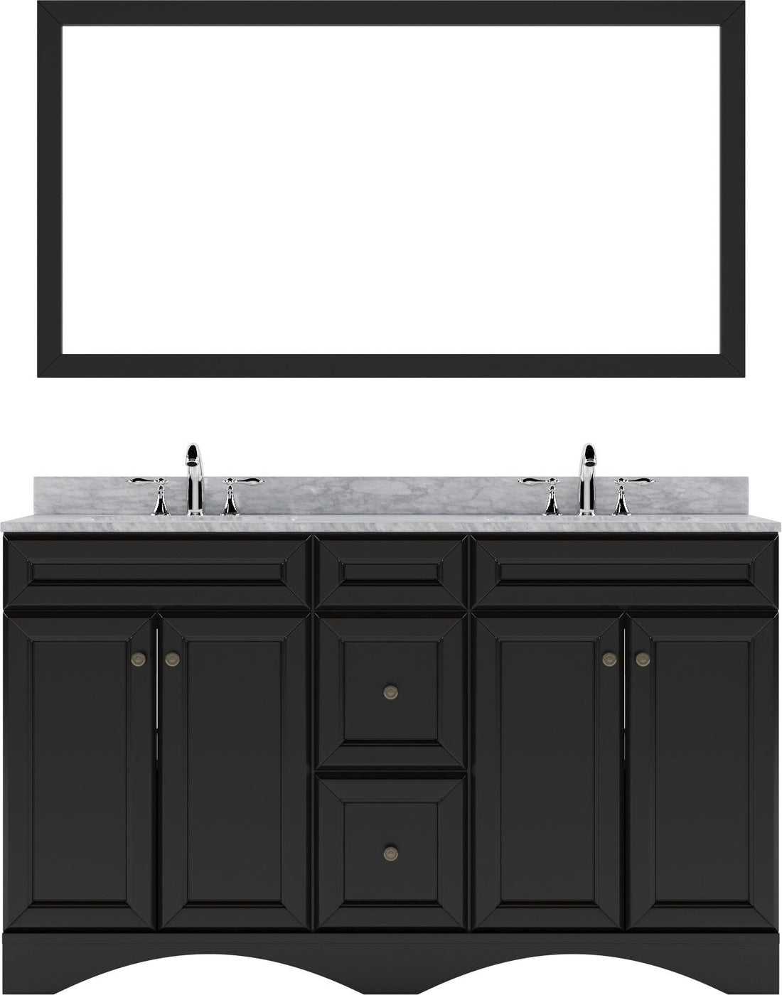 ED-25060-WMSQ-ES Espresso Talisa 60" Double Bath Vanity Set with Italian Carrara White Marble Top & Rectangular Double Centered Basin, Mirror