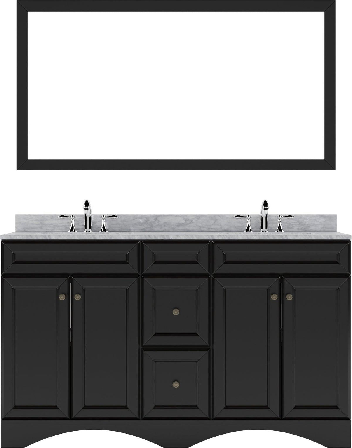 ED-25060-WMSQ-ES Espresso Talisa 60" Double Bath Vanity Set with Italian Carrara White Marble Top & Rectangular Double Centered Basin, Mirror