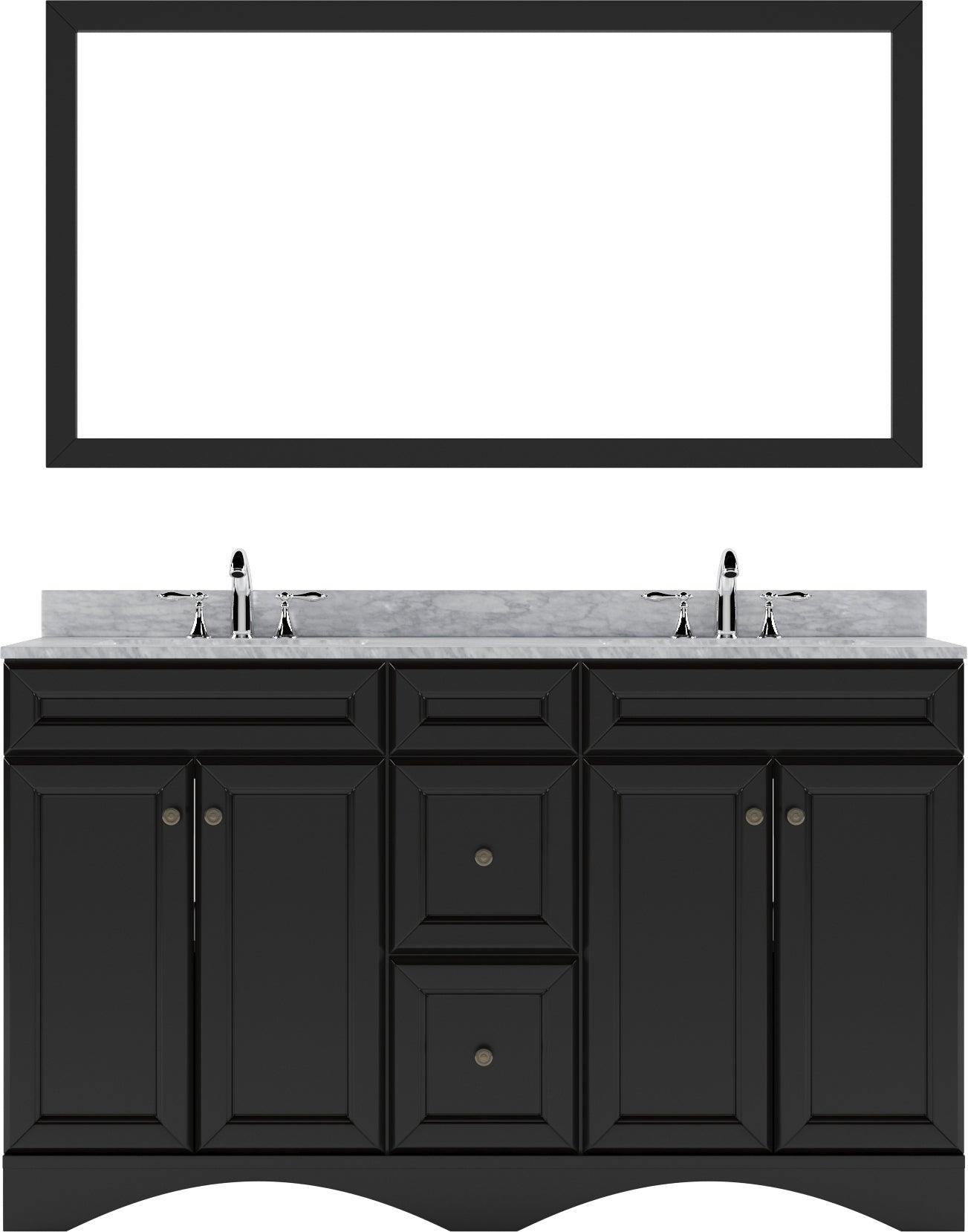 ED-25060-WMSQ-ES Espresso Talisa 60" Double Bath Vanity Set with Italian Carrara White Marble Top & Rectangular Double Centered Basin, Mirror