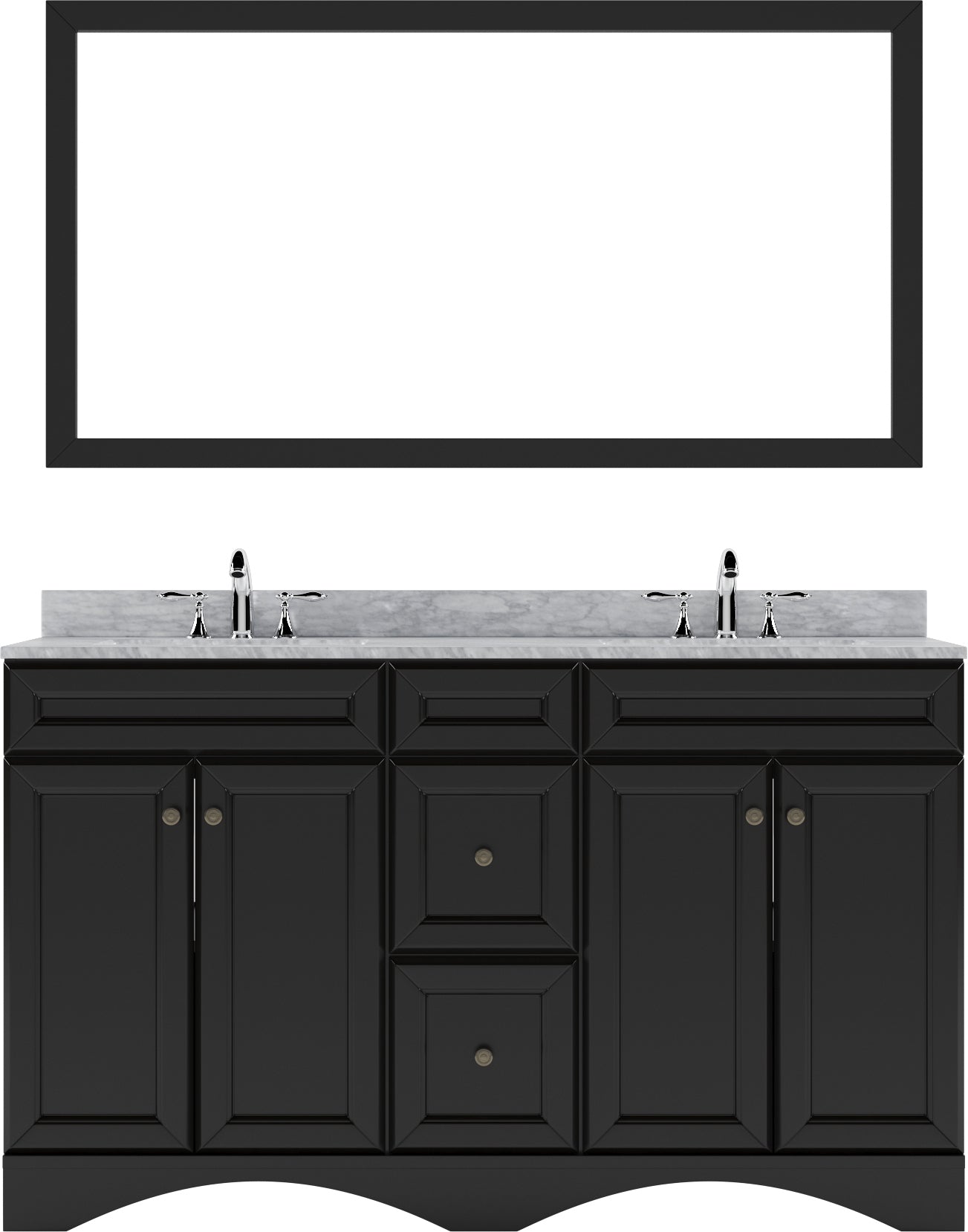 ED-25060-WMSQ-ES Espresso Talisa 60" Double Bath Vanity Set with Italian Carrara White Marble Top & Rectangular Double Centered Basin, Mirror