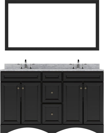 ED-25060-WMSQ-ES Espresso Talisa 60" Double Bath Vanity Set with Italian Carrara White Marble Top & Rectangular Double Centered Basin, Mirror