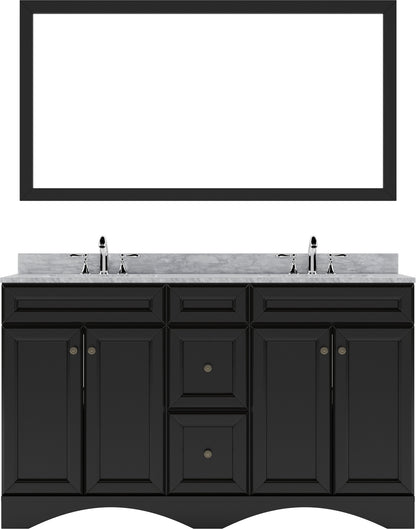 ED-25060-WMSQ-ES Espresso Talisa 60" Double Bath Vanity Set with Italian Carrara White Marble Top & Rectangular Double Centered Basin, Mirror