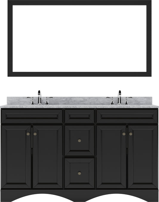 ED-25060-WMSQ-ES Espresso Talisa 60" Double Bath Vanity Set with Italian Carrara White Marble Top & Rectangular Double Centered Basin, Mirror