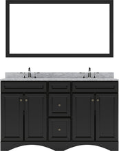 Load image into Gallery viewer, ED-25060-WMSQ-ES Espresso Talisa 60&quot; Double Bath Vanity Set with Italian Carrara White Marble Top &amp; Rectangular Double Centered Basin, Mirror