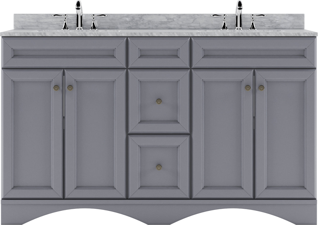 ED-25060-WMSQ-GR Gray Talisa 60" Double Bath Vanity Set with Italian Carrara White Marble Top & Rectangular Double Centered Basin