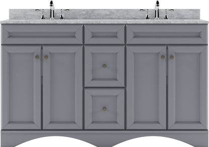 ED-25060-WMSQ-GR Gray Talisa 60" Double Bath Vanity Set with Italian Carrara White Marble Top & Rectangular Double Centered Basin