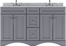 Load image into Gallery viewer, ED-25060-WMSQ-GR Gray Talisa 60&quot; Double Bath Vanity Set with Italian Carrara White Marble Top &amp; Rectangular Double Centered Basin