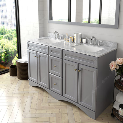 Virtu Talisa gray 60" Double Bath Vanity Set, Italian Carrara White Marble Top & Rectangular Double Centered Basin ED-25060-WMSQ side view