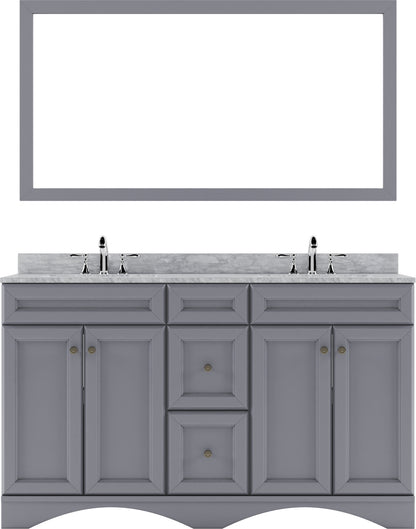 ED-25060-WMSQ-GR Gray Talisa 60" Double Bath Vanity Set with Italian Carrara White Marble Top & Rectangular Double Centered Basin, Mirror