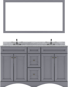 ED-25060-WMSQ-GR Gray Talisa 60" Double Bath Vanity Set with Italian Carrara White Marble Top & Rectangular Double Centered Basin, Mirror