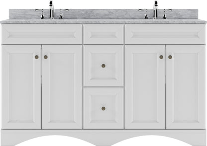 ED-25060-WMSQ-WH White Talisa 60" Double Bath Vanity Set with Italian Carrara White Marble Top & Rectangular Double Centered Basin