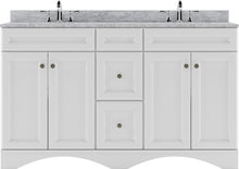 Load image into Gallery viewer, ED-25060-WMSQ-WH White Talisa 60&quot; Double Bath Vanity Set with Italian Carrara White Marble Top &amp; Rectangular Double Centered Basin
