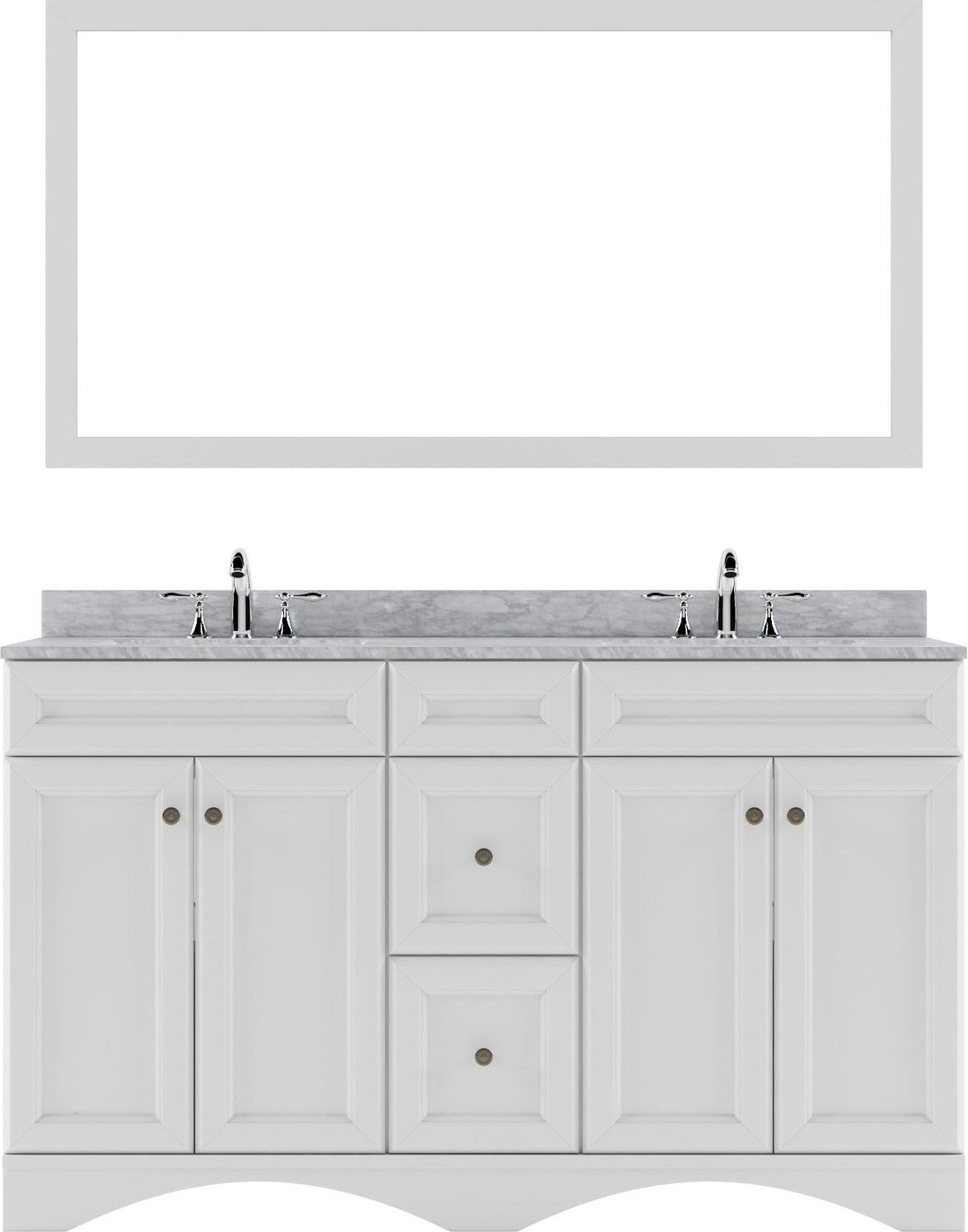 ED-25060-WMSQ-WH White Talisa 60" Double Bath Vanity Set with Italian Carrara White Marble Top & Rectangular Double Centered Basin, Mirror