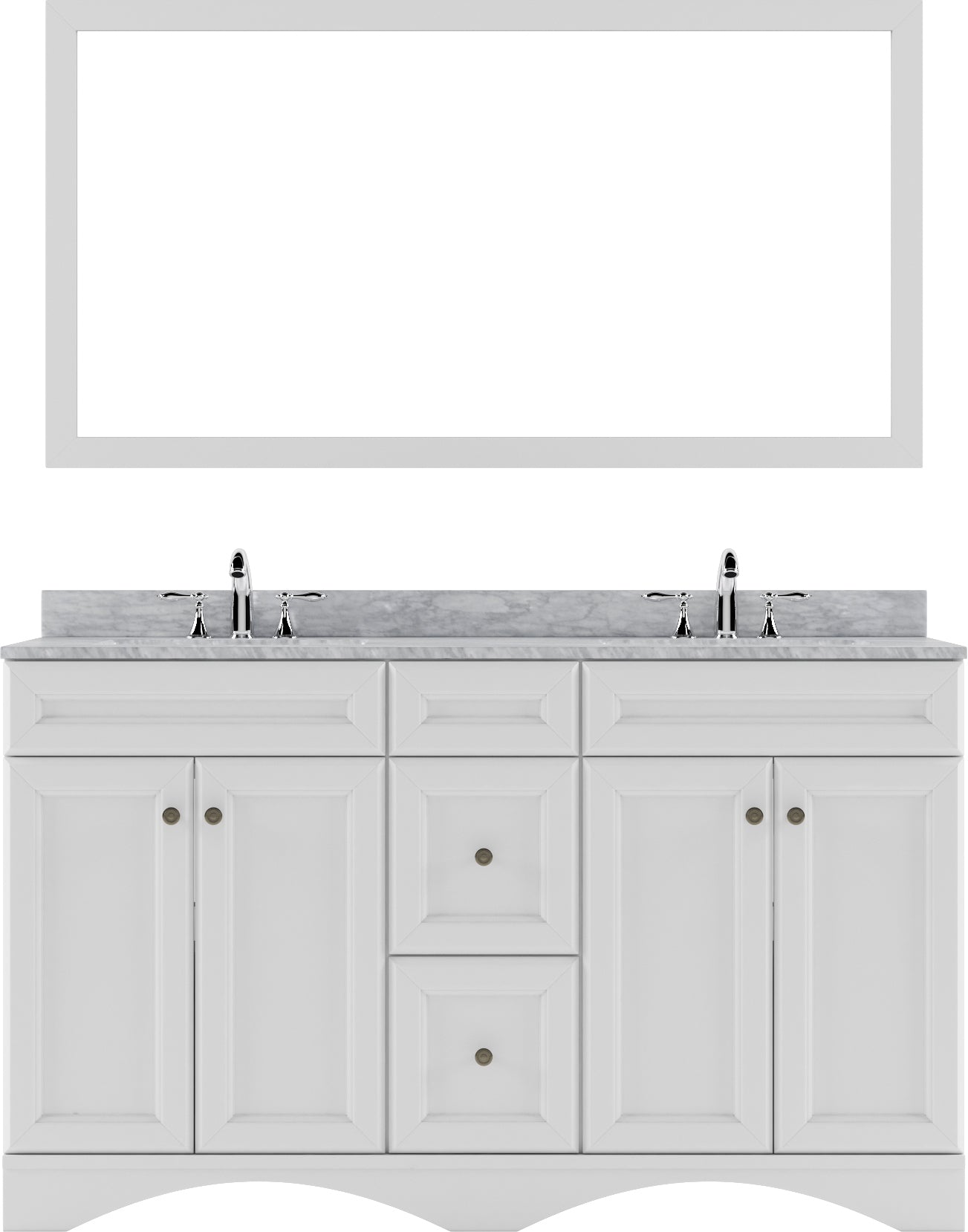 ED-25060-WMSQ-WH White Talisa 60" Double Bath Vanity Set with Italian Carrara White Marble Top & Rectangular Double Centered Basin, Mirror