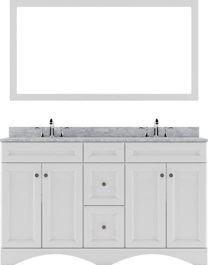 ED-25060-WMSQ-WH White Talisa 60" Double Bath Vanity Set with Italian Carrara White Marble Top & Rectangular Double Centered Basin, Mirror