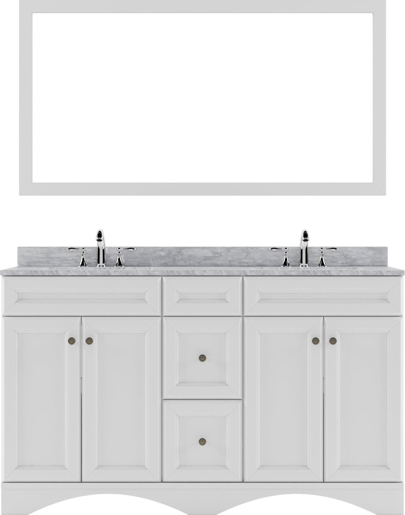 Virtu Talisa White 60" Double Bath Vanity Set, Italian Carrara White Marble Top & Rectangular Double Centered Basin ED-25060-WMSQ white bg