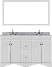 Load image into Gallery viewer, ED-25060-WMSQ-WH White Talisa 60&quot; Double Bath Vanity Set with Italian Carrara White Marble Top &amp; Rectangular Double Centered Basin, Mirror