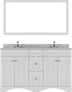 ED-25060-WMSQ-WH White Talisa 60" Double Bath Vanity Set with Italian Carrara White Marble Top & Rectangular Double Centered Basin, Mirror