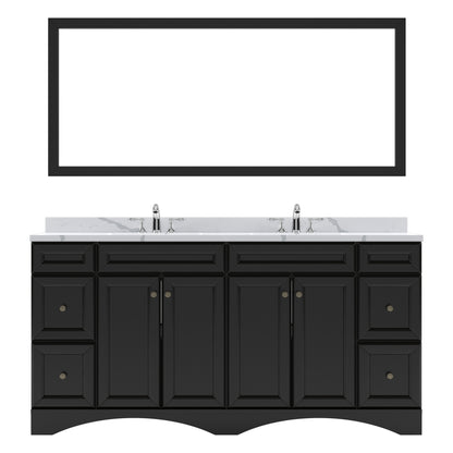 ED-25072-CCRO-ES Espresso Talisa 72" Double Bath Vanity Set with Calacatta Quartz Top & Oval Centered Basin, Mirror