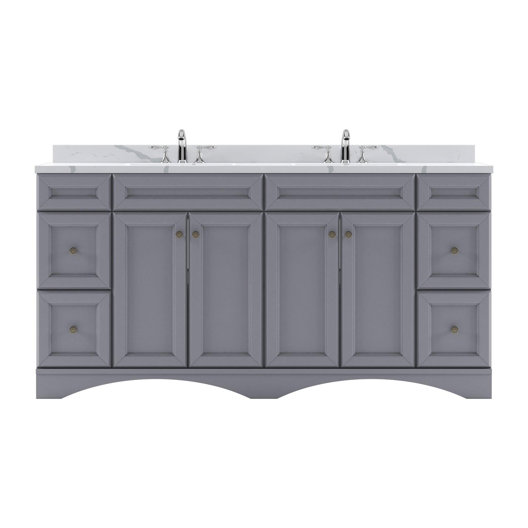 ED-25072-CCRO-GR Gray Talisa 72" Double Bath Vanity Set with Calacatta Quartz Top & Oval Centered Basin