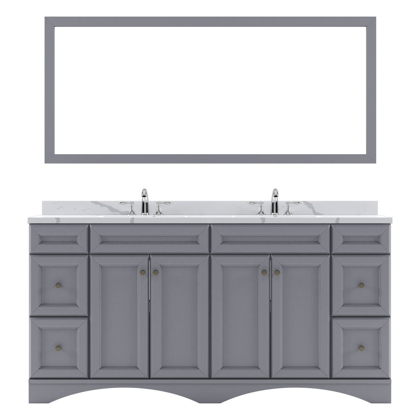 ED-25072-CCRO-GR Gray Talisa 72" Double Bath Vanity Set with Calacatta Quartz Top & Oval Centered Basin, Mirror