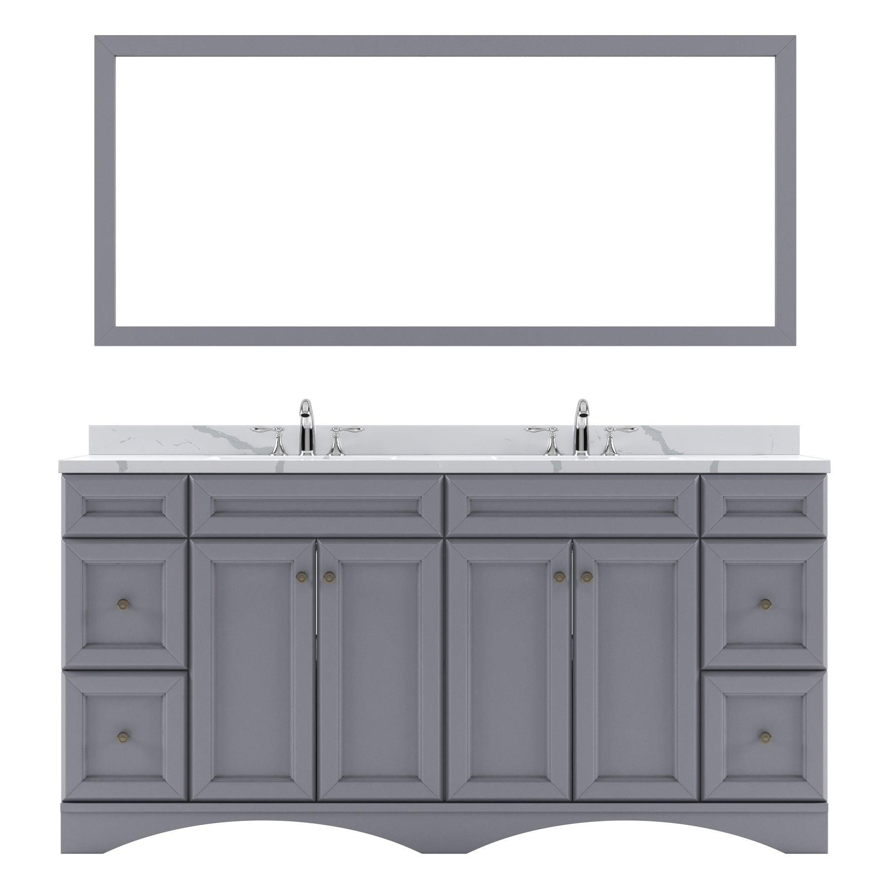 ED-25072-CCRO-GR Gray Talisa 72" Double Bath Vanity Set with Calacatta Quartz Top & Oval Centered Basin, Mirror