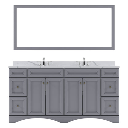 ED-25072-CCRO-GR Gray Talisa 72" Double Bath Vanity Set with Calacatta Quartz Top & Oval Centered Basin, Mirror