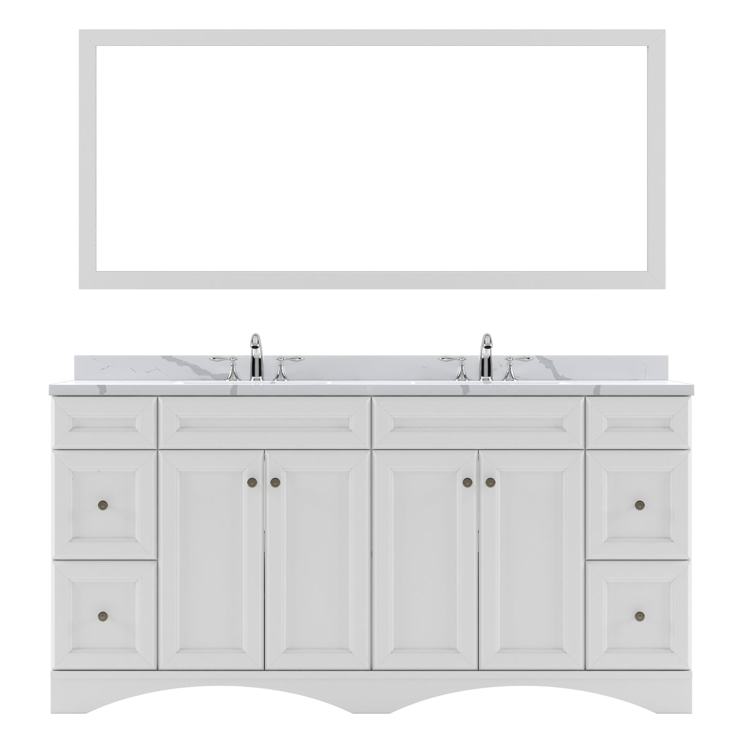 ED-25072-CCRO-WH White Talisa 72" Double Bath Vanity Set with Calacatta Quartz Top & Oval Centered Basin, Mirror