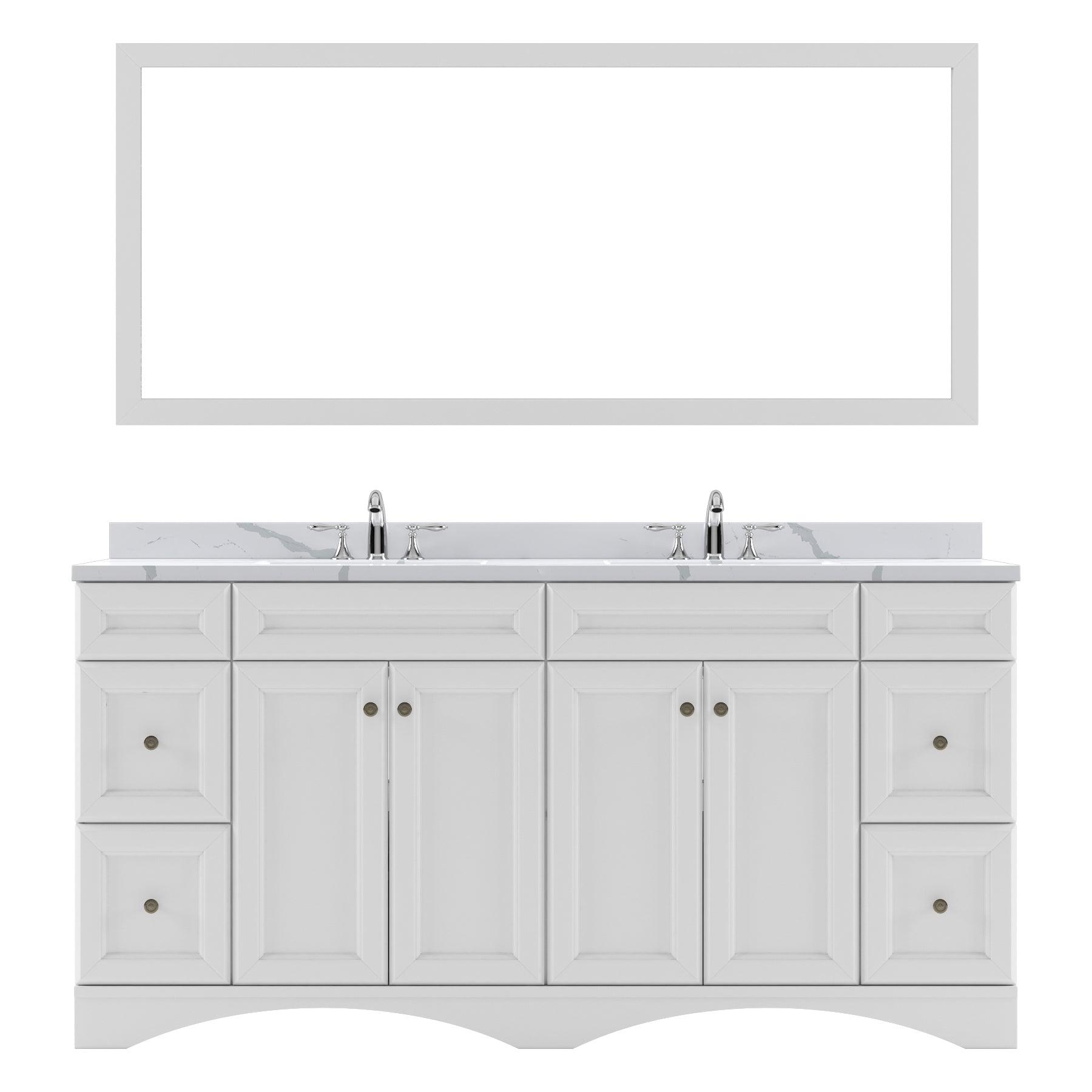 ED-25072-CCRO-WH White Talisa 72" Double Bath Vanity Set with Calacatta Quartz Top & Oval Centered Basin, Mirror
