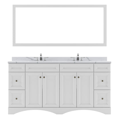 ED-25072-CCRO-WH White Talisa 72" Double Bath Vanity Set with Calacatta Quartz Top & Oval Centered Basin, Mirror