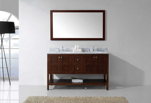 Winterfell 60" Double Bath Vanity Set with Italian Carrara White Marble Top & Oval Double Centered Basin ED-30060-WMRO Cherry Mirror1