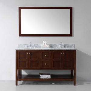 Winterfell 60" Double Bath Vanity Set with Italian Carrara White Marble Top & Oval Double Centered Basin ED-30060-WMRO Cherry Mirror