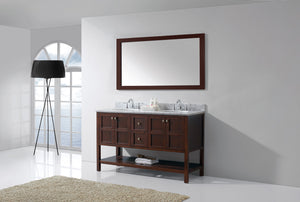 Winterfell 60" Double Bath Vanity Set with Italian Carrara White Marble Top & Oval Double Centered Basin ED-30060-WMRO Cherry Mirror side