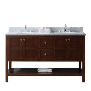 Winterfell 60" Double Bath Vanity Set with Italian Carrara White Marble Top & Oval Double Centered Basin ED-30060-WMRO Cherry