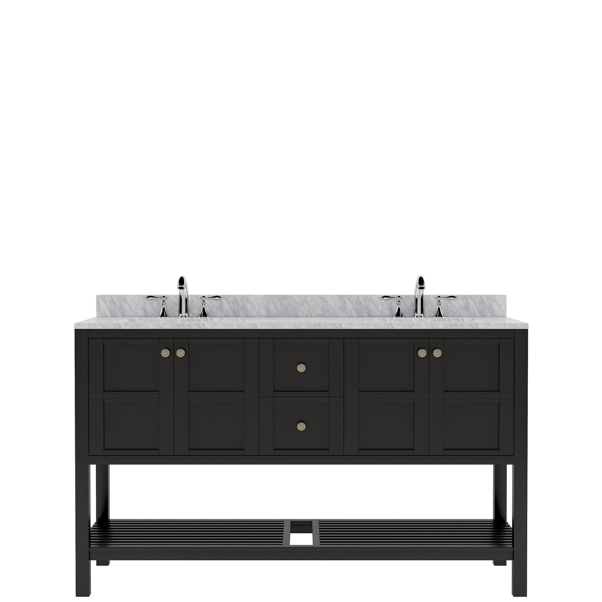 Winterfell 60" Double Bath Vanity Set with Italian Carrara White Marble Top & Oval Double Centered Basin ED-30060-WMRO Espresso front