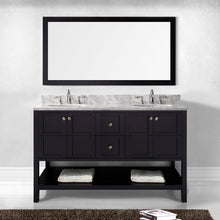 Load image into Gallery viewer, Winterfell 60&quot; Double Bath Vanity Set with Italian Carrara White Marble Top &amp; Oval Double Centered Basin ED-30060-WMRO Espresso Mirror front