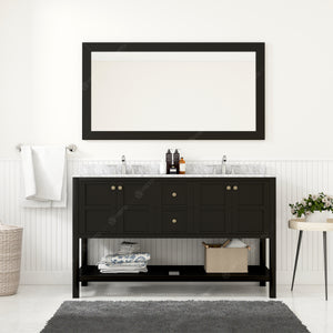 Winterfell 60" Double Bath Vanity Set with Italian Carrara White Marble Top & Oval Double Centered Basin ED-30060-WMRO Espresso Mirror1