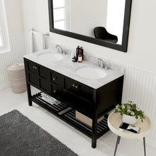 Load image into Gallery viewer, Winterfell 60&quot; Double Bath Vanity Set with Italian Carrara White Marble Top &amp; Oval Double Centered Basin ED-30060-WMRO Espresso Mirror side