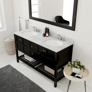 Winterfell 60" Double Bath Vanity Set with Italian Carrara White Marble Top & Oval Double Centered Basin ED-30060-WMRO Espresso Mirror side