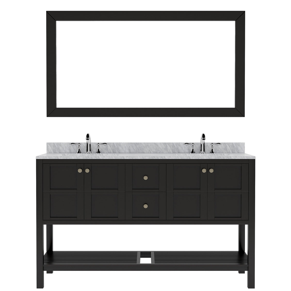 Winterfell 60" Double Bath Vanity Set with Italian Carrara White Marble Top & Oval Double Centered Basin ED-30060-WMRO Espresso Mirror