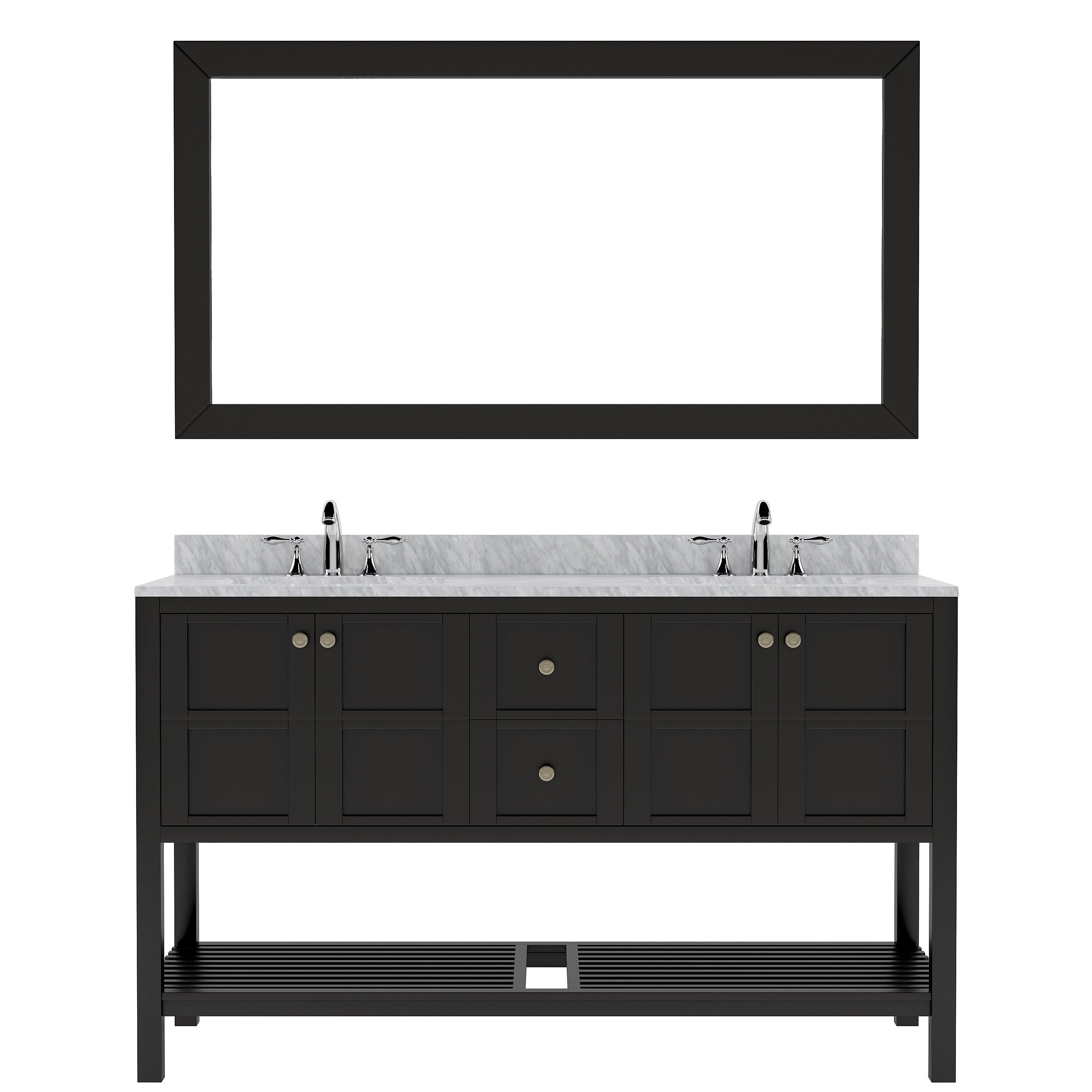 Winterfell 60" Double Bath Vanity Set with Italian Carrara White Marble Top & Oval Double Centered Basin ED-30060-WMRO Espresso Mirror