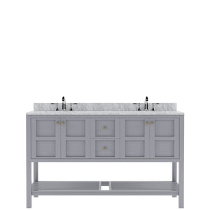 Winterfell 60" Double Bath Vanity Set with Italian Carrara White Marble Top & Oval Double Centered Basin ED-30060-WMRO Gray front WBG