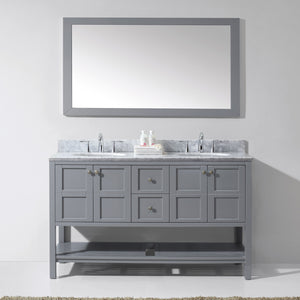 Winterfell 60" Double Bath Vanity Set with Italian Carrara White Marble Top & Oval Double Centered Basin ED-30060-WMRO Gray front Mirror