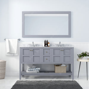 Winterfell 60" Double Bath Vanity Set with Italian Carrara White Marble Top & Oval Double Centered Basin ED-30060-WMRO Gray front 1