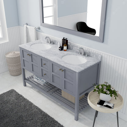 Winterfell 60" Double Bath Vanity Set with Italian Carrara White Marble Top & Oval Double Centered Basin ED-30060-WMRO Gray side