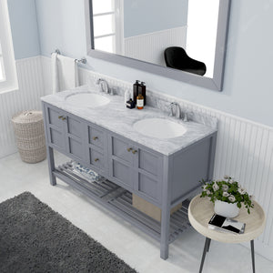 Winterfell 60" Double Bath Vanity Set with Italian Carrara White Marble Top & Oval Double Centered Basin ED-30060-WMRO Gray side