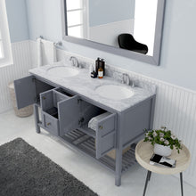Load image into Gallery viewer, Winterfell 60&quot; Double Bath Vanity Set with Italian Carrara White Marble Top &amp; Oval Double Centered Basin ED-30060-WMRO Gray open