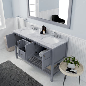 Winterfell 60" Double Bath Vanity Set with Italian Carrara White Marble Top & Oval Double Centered Basin ED-30060-WMRO Gray open