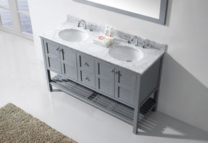 Winterfell 60" Double Bath Vanity Set with Italian Carrara White Marble Top & Oval Double Centered Basin ED-30060-WMRO Gray  up